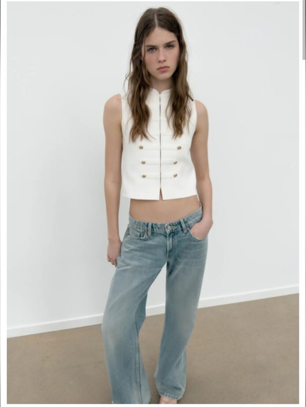 Zara Cream Sleeveless Military Button Vest - Picture 2 of 8